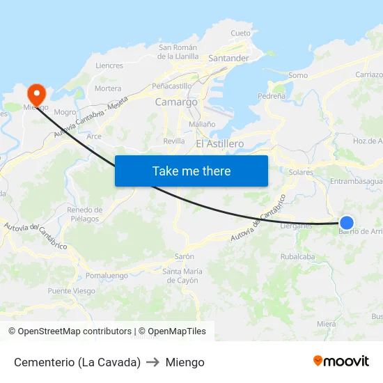 Cementerio (La Cavada) to Miengo map