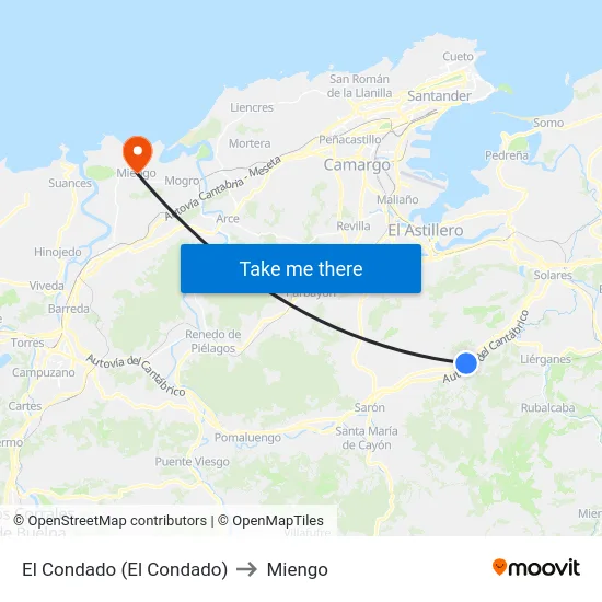 El Condado (El Condado) to Miengo map