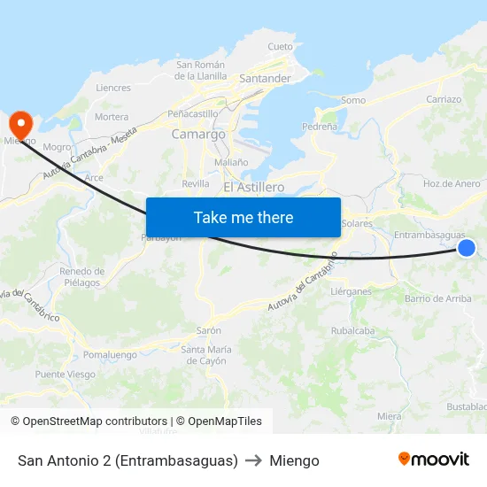 San Antonio 2 (Entrambasaguas) to Miengo map