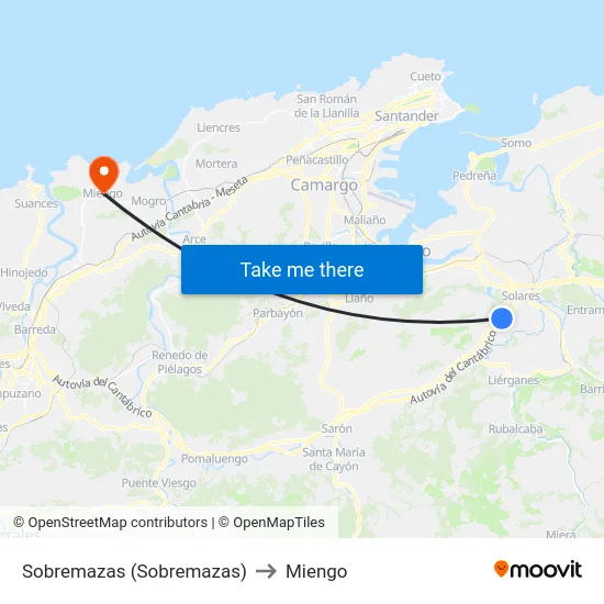 Sobremazas (Sobremazas) to Miengo map