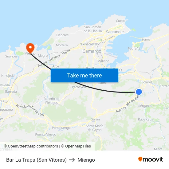 Bar La Trapa (San Vitores) to Miengo map