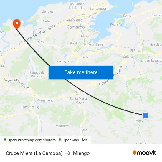 Cruce Miera (La Carcoba) to Miengo map