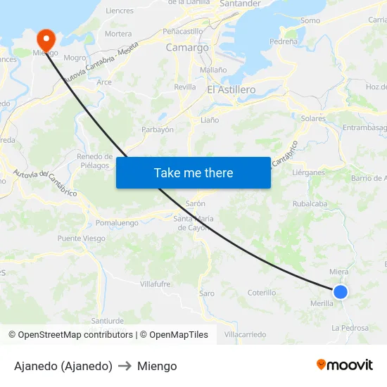 Ajanedo (Ajanedo) to Miengo map