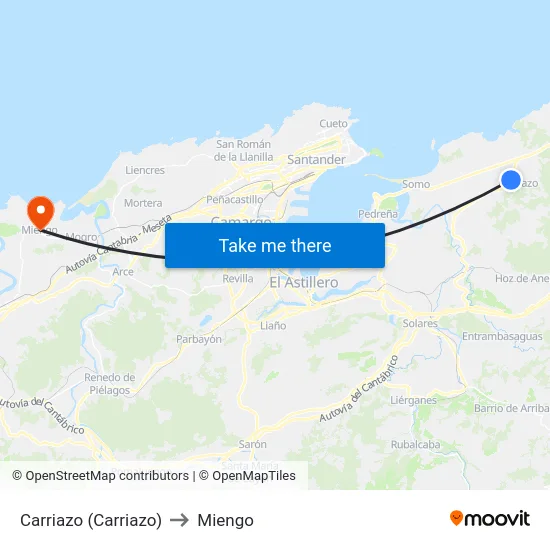 Carriazo (Carriazo) to Miengo map