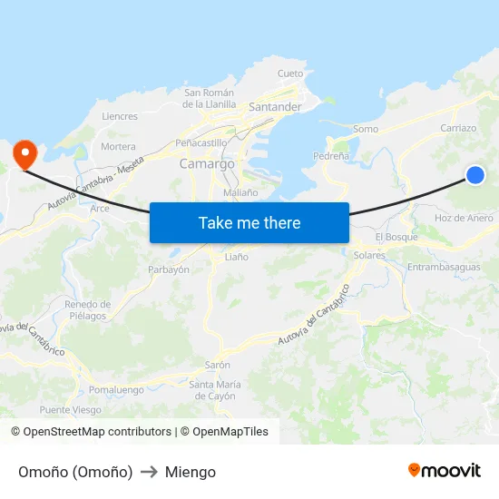 Omoño (Omoño) to Miengo map