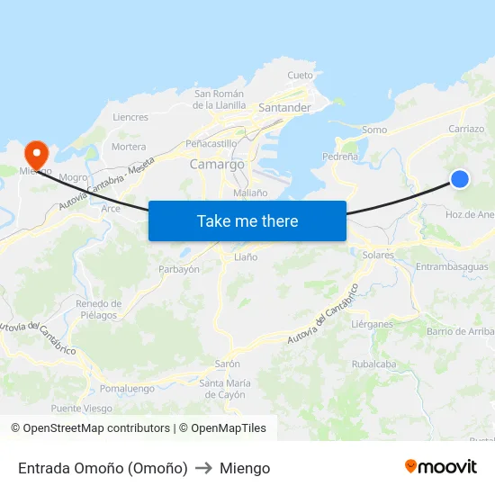 Entrada Omoño (Omoño) to Miengo map