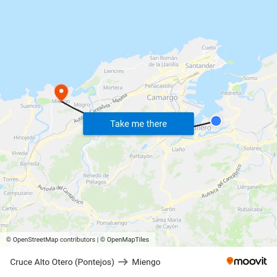 Cruce Alto Otero (Pontejos) to Miengo map