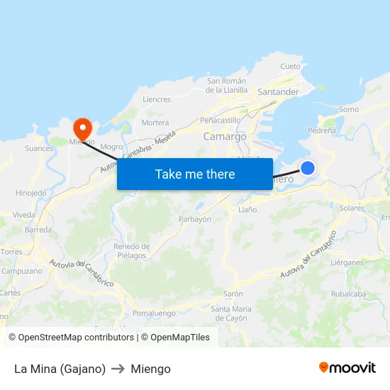 La Mina (Gajano) to Miengo map