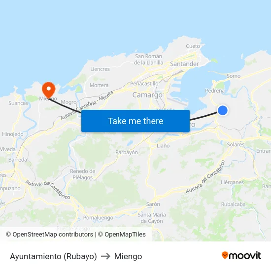 Ayuntamiento (Rubayo) to Miengo map