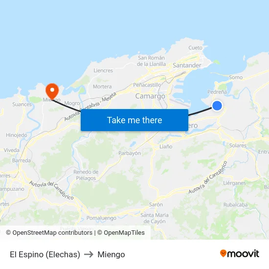 El Espino (Elechas) to Miengo map