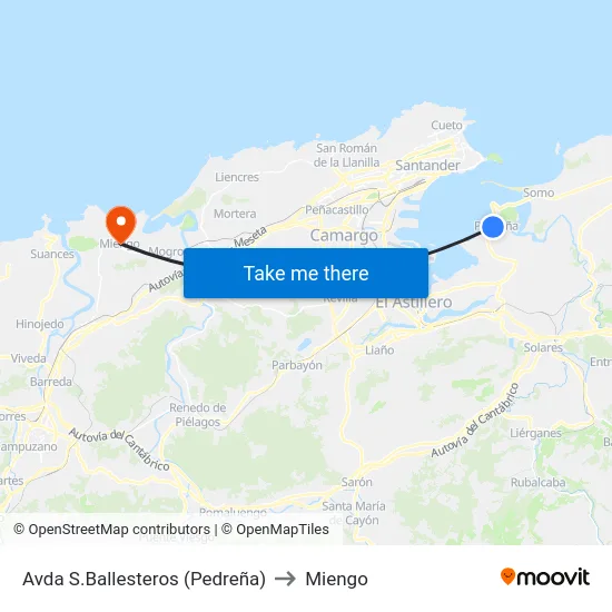 Avda S.Ballesteros (Pedreña) to Miengo map