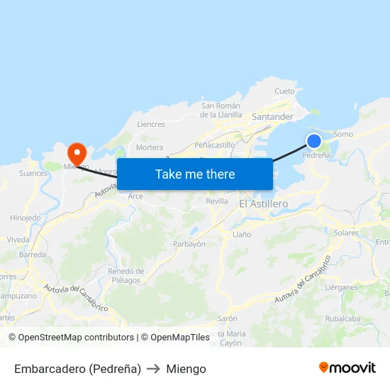 Embarcadero (Pedreña) to Miengo map