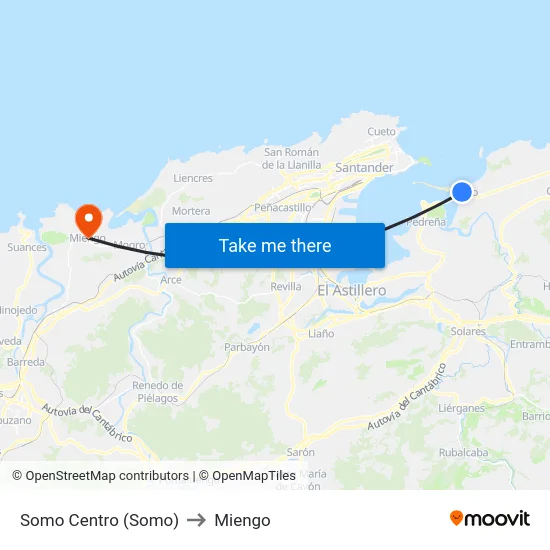 Somo Centro (Somo) to Miengo map