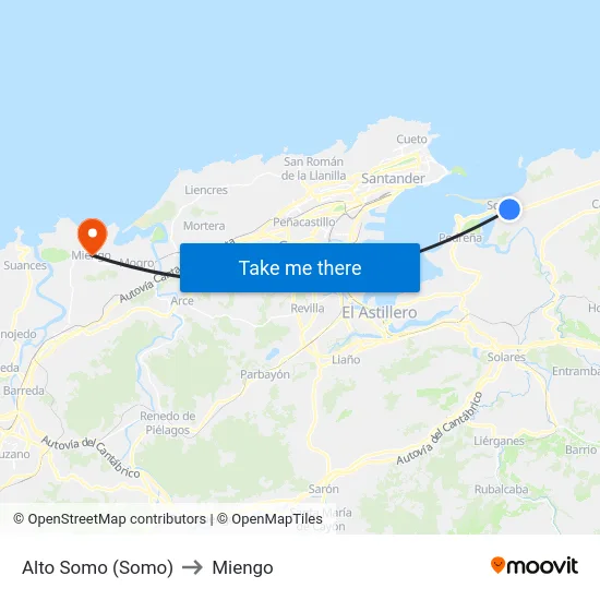 Alto Somo (Somo) to Miengo map