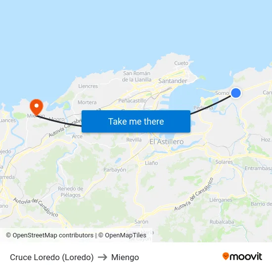 Cruce Loredo (Loredo) to Miengo map