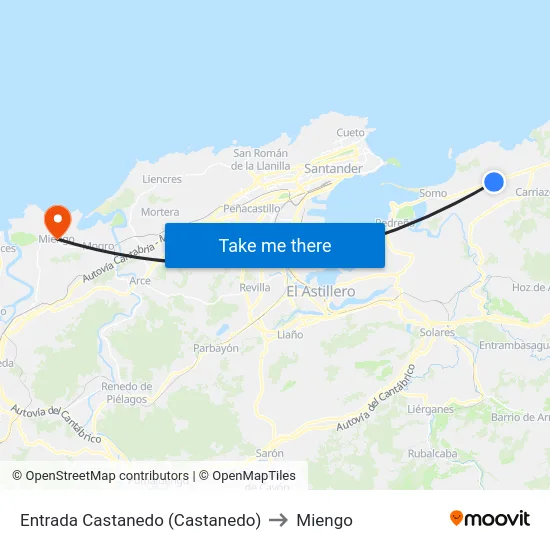 Entrada Castanedo (Castanedo) to Miengo map