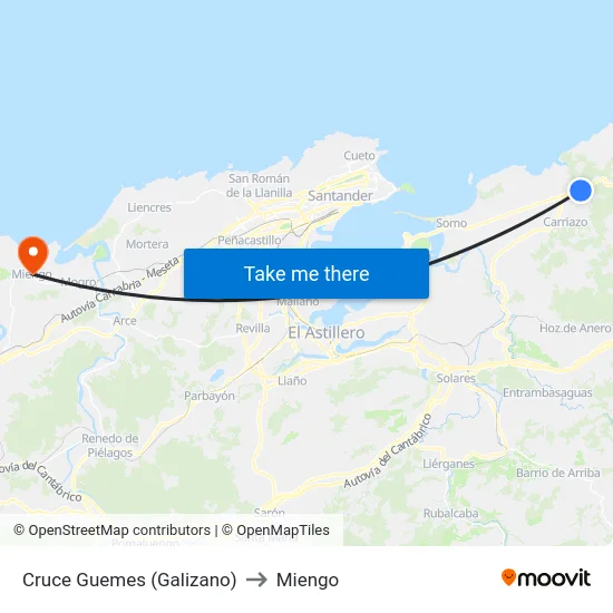 Cruce Guemes (Galizano) to Miengo map