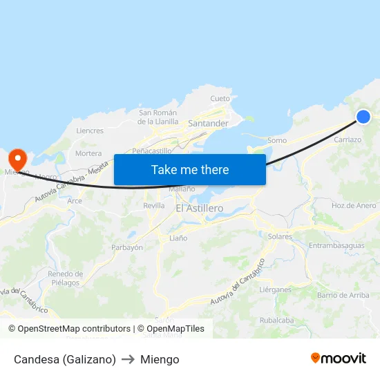 Candesa (Galizano) to Miengo map