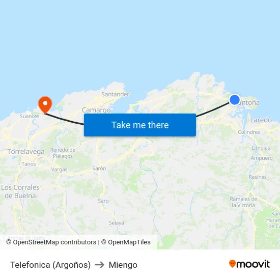 Telefonica (Argoños) to Miengo map