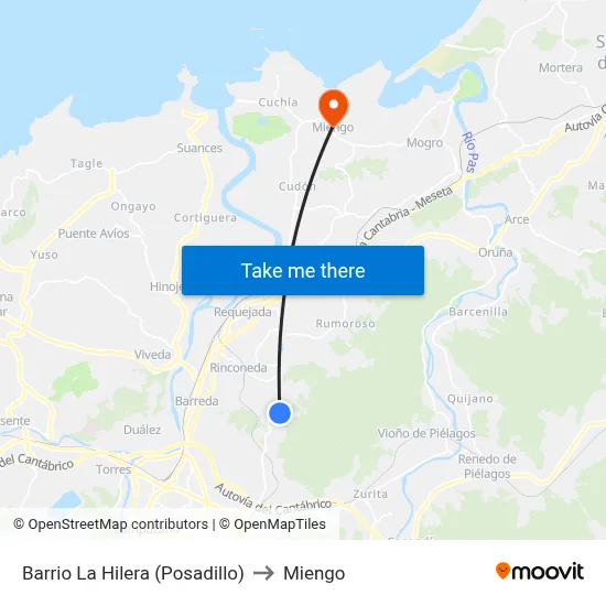 Barrio La Hilera (Posadillo) to Miengo map