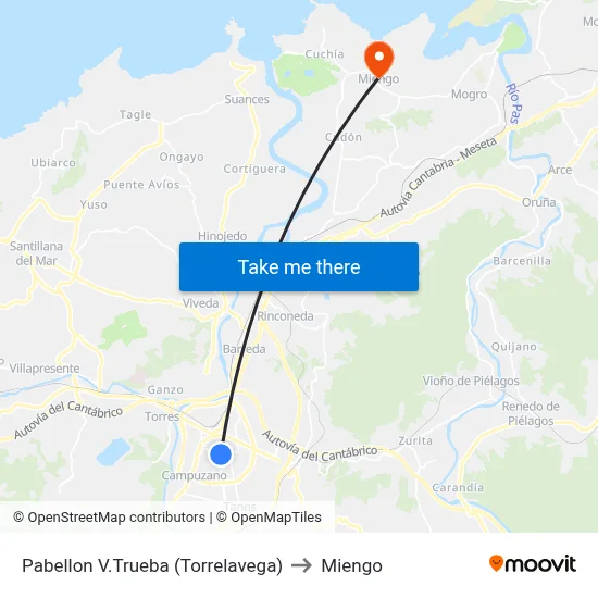Pabellon V.Trueba (Torrelavega) to Miengo map