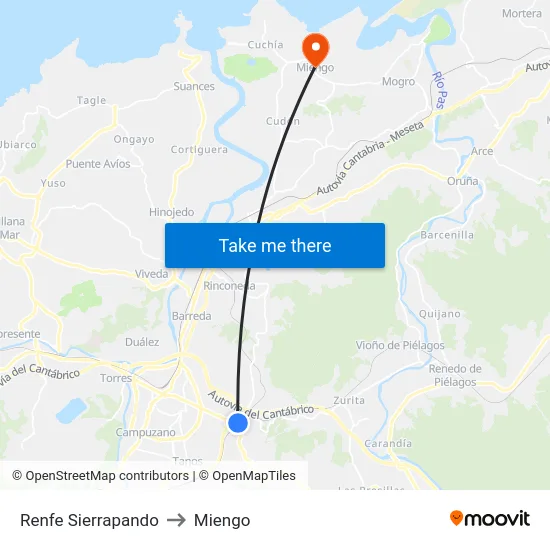 Renfe Sierrapando to Miengo map