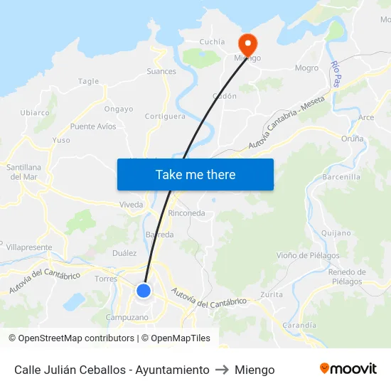 Calle Julián Ceballos - Ayuntamiento to Miengo map