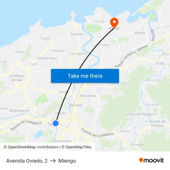 Avenida Oviedo, 2 to Miengo map