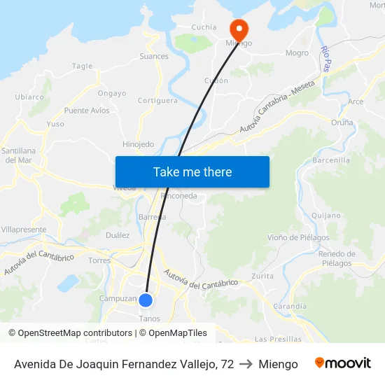 Avenida De Joaquin Fernandez Vallejo, 72 to Miengo map