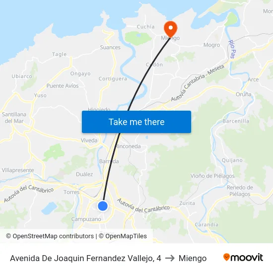 Avenida De Joaquin Fernandez Vallejo, 4 to Miengo map