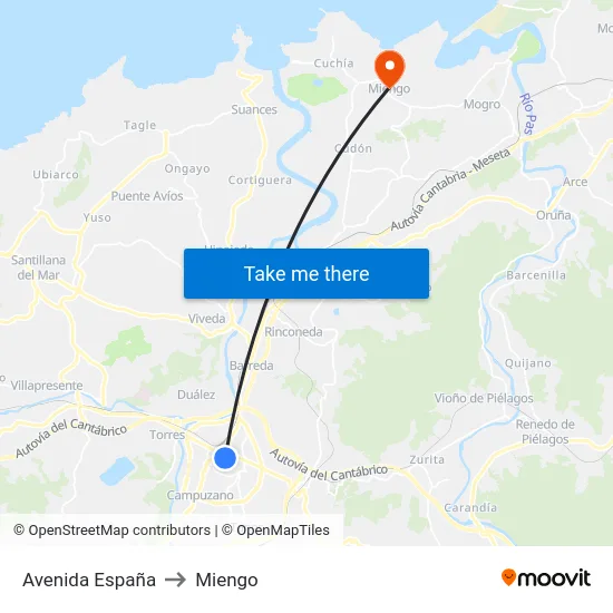 Avenida España to Miengo map