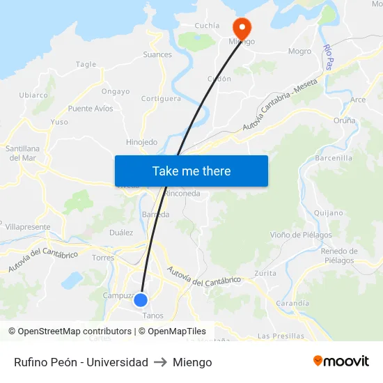 Rufino Peón - Universidad to Miengo map