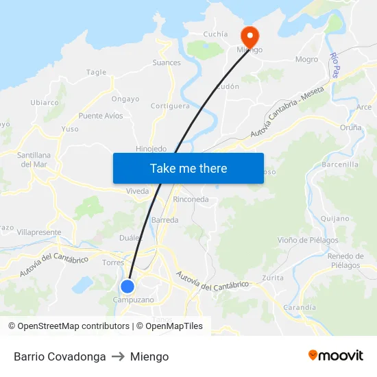 Barrio Covadonga to Miengo map