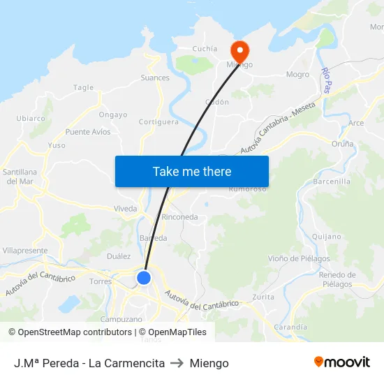 J.Mª Pereda - La Carmencita to Miengo map