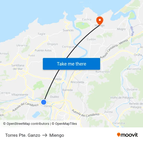 Torres Pte. Ganzo to Miengo map