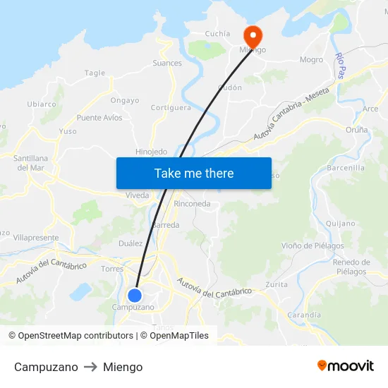 Campuzano to Miengo map