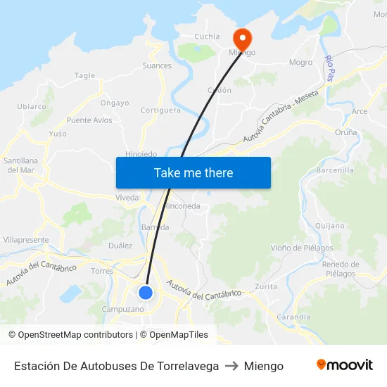 Estación De Autobuses De Torrelavega to Miengo map