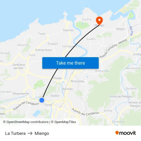 La Turbera to Miengo map