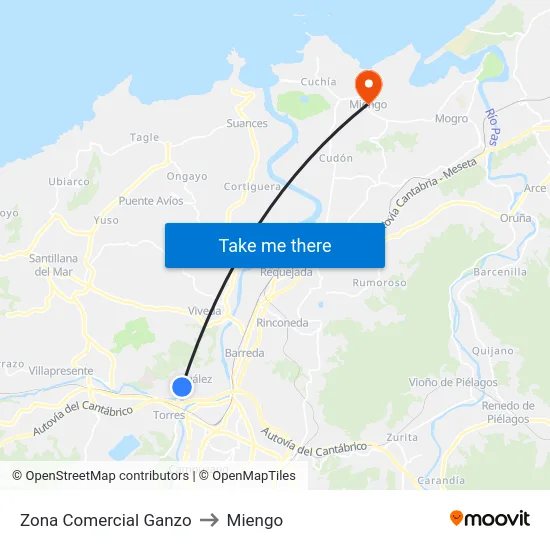 Zona Comercial Ganzo to Miengo map