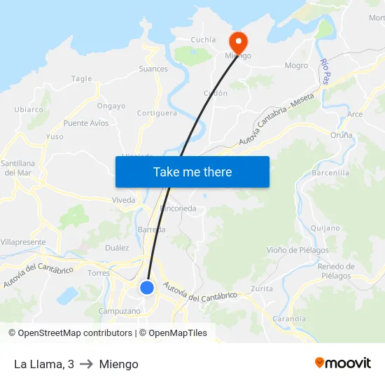 La Llama, 3 to Miengo map