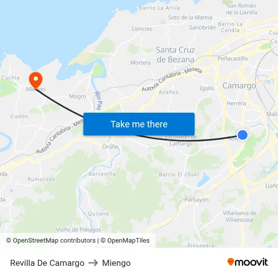 Revilla De Camargo to Miengo map