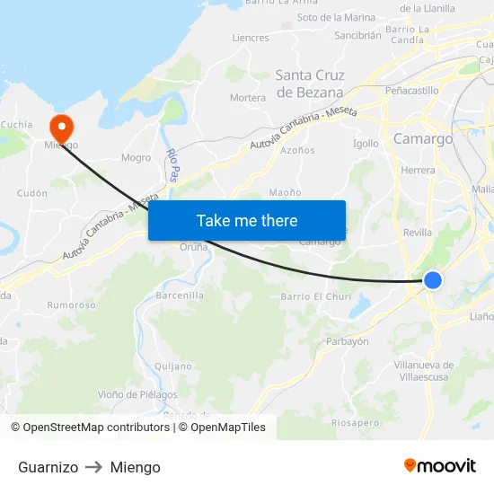 Guarnizo to Miengo map