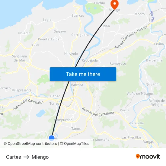 Cartes to Miengo map