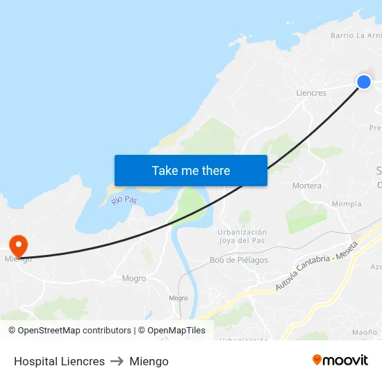 Hospital Liencres to Miengo map