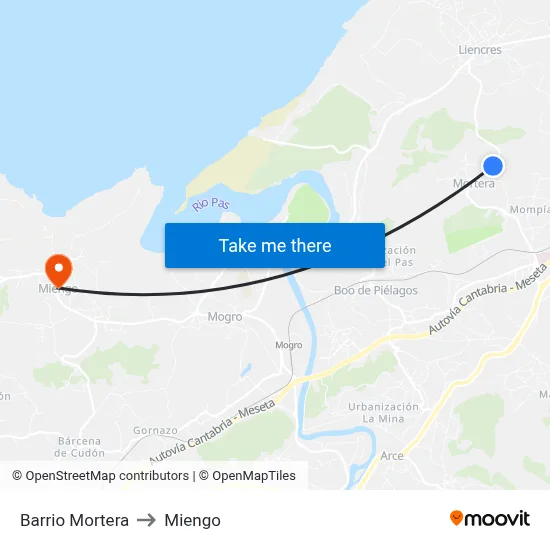 Barrio Mortera to Miengo map