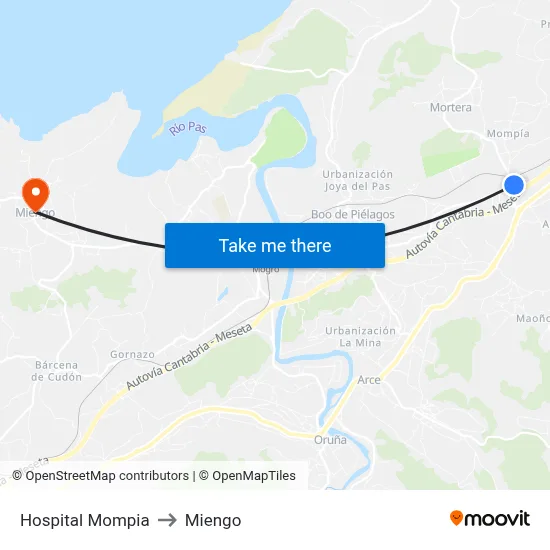 Hospital Mompia to Miengo map