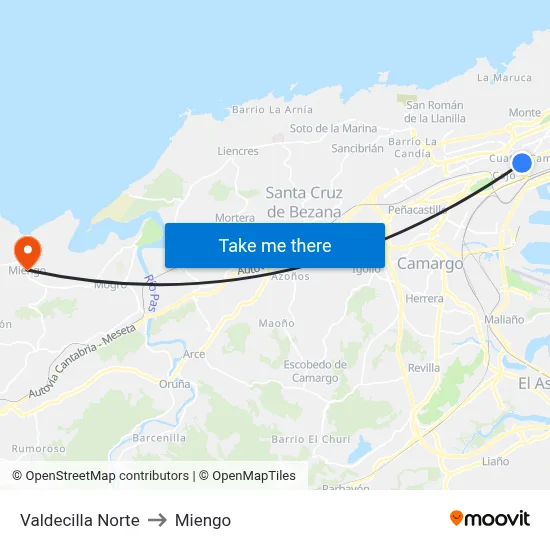 Valdecilla Norte to Miengo map