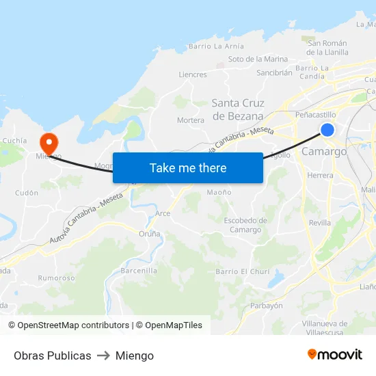 Obras Publicas to Miengo map