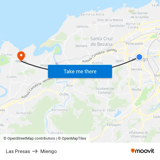 Las Presas to Miengo map