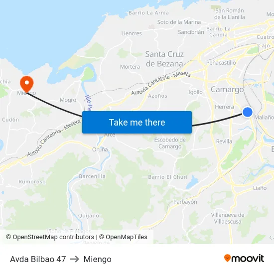 Avda Bilbao 47 to Miengo map